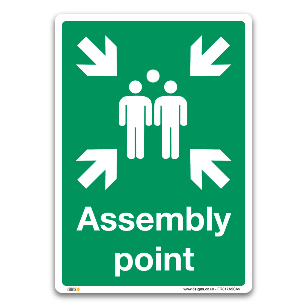 Fire assembly point sign medipost self adhesive vinyl in a5 size